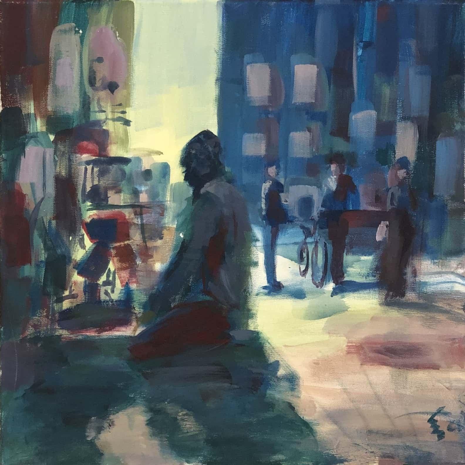 "Untitled 97" Peinture abstraite 16" x 16" pouces par Ahmed Dafrawy 

Le parcours académique de Dafrawy dans le domaine des beaux-arts a commencé en 2014 lorsqu'il a reçu le certificat d'achèvement du cours de dessin de la Faculté d'art et