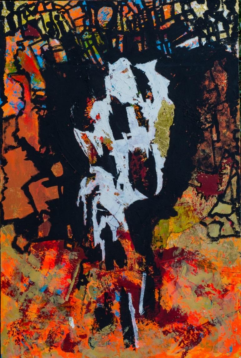 Abstraktes Gemälde „Abyss“ auf Leinwand auf Karton 59' x 39' in von Ahmed Farid 

Farid wurde 1950 in Kairo, Ägypten, geboren, wo er heute lebt und arbeitet. Er ist ein autodidaktischer ägyptischer Maler, der eine private Ausbildung in den Ateliers