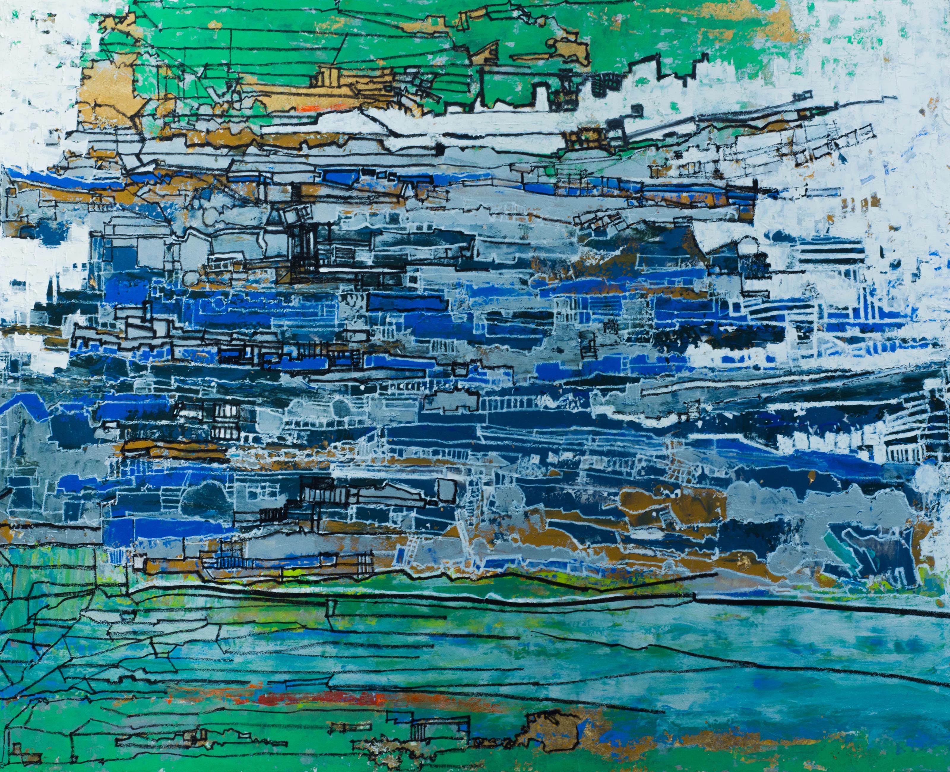 "Aquascape" Abstrakte Malerei 20" x 27,5" Zoll von Ahmed Farid 