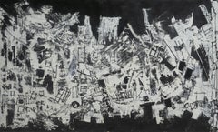 "Borderlands II" Pittura astratta a tecnica mista 35" x 59" pollici di Ahmed Farid