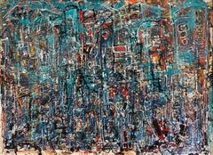 Abstraktes Gemälde „Coloratura I“ in Mischtechnik 30" x 41" Zoll von Ahmed Farid