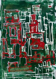 "Emerald I" Pittura astratta a tecnica mista 20" x 16" pollici di Ahmed Farid