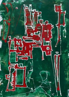 "Smeraldo II" Pittura astratta a tecnica mista 20" x 16" pollici di Ahmed Farid