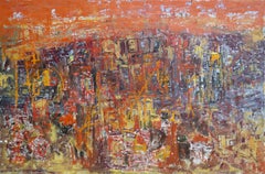 "Emigrazione" Quadro astratto a tecnica mista 39" x 59" pollici di Ahmed Farid