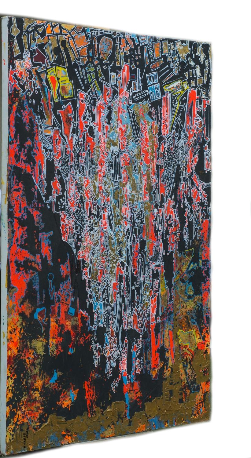 Peinture abstraite technique mixte Volcano de 59' x 39' pouces par Ahmed Farid  en vente 3