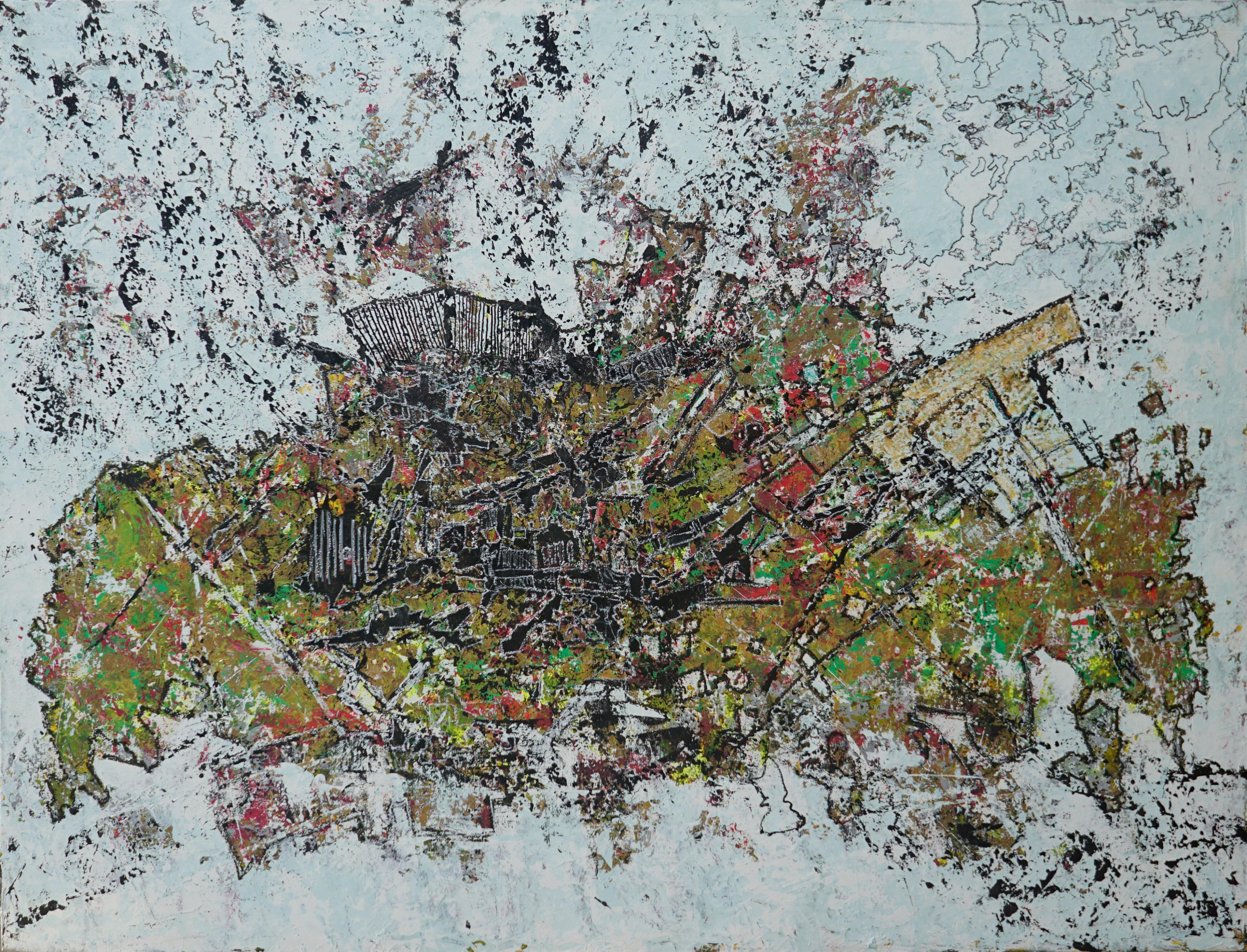 Abstraktes Gemälde „Glimmer“ 59" x 79" Zoll von Ahmed Farid