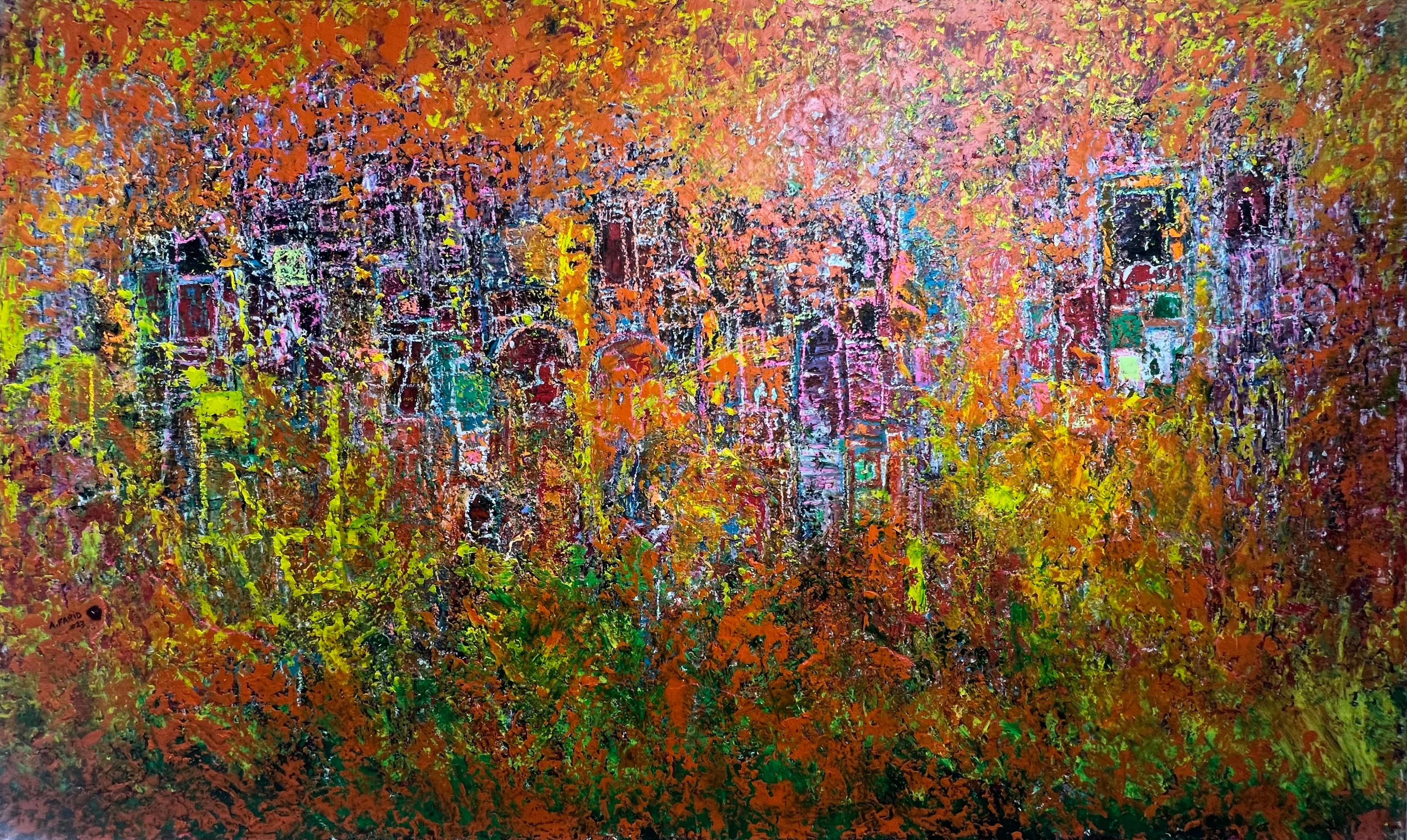 Abstraktes Gemälde „Glory“ aus Mischtechnik 47" x 79" Zoll von Ahmed Farid