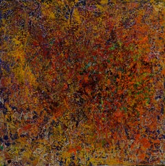 "Inferno III" Pittura astratta a tecnica mista 39" x 39" pollici di Ahmed Farid