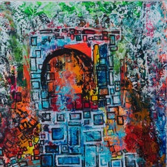 "Iridescente" Quadro astratto a tecnica mista 47" x 47" pollici di Ahmed Farid