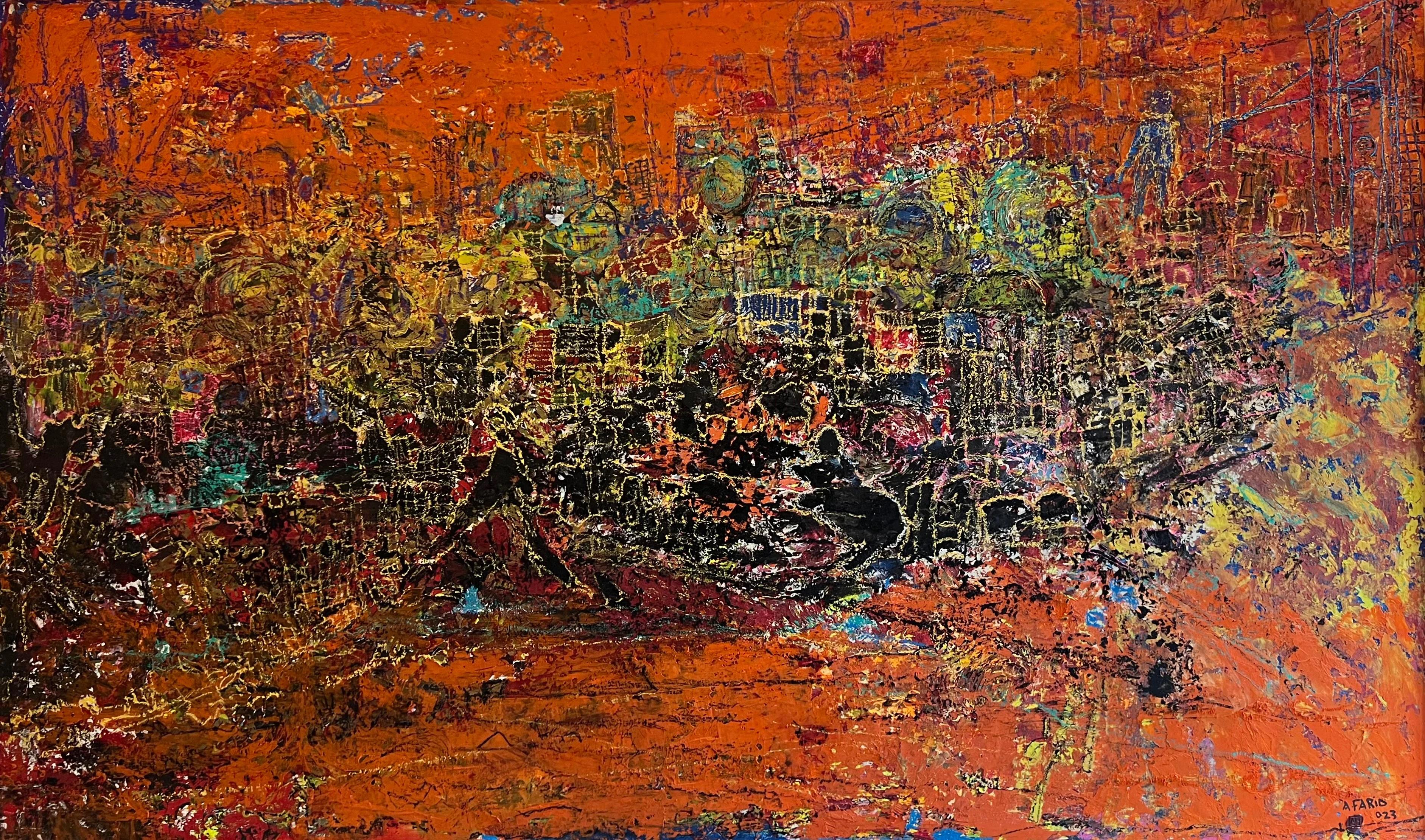 "Lava" Peinture abstraite mixte 47" x 79" inch par Ahmed Farid