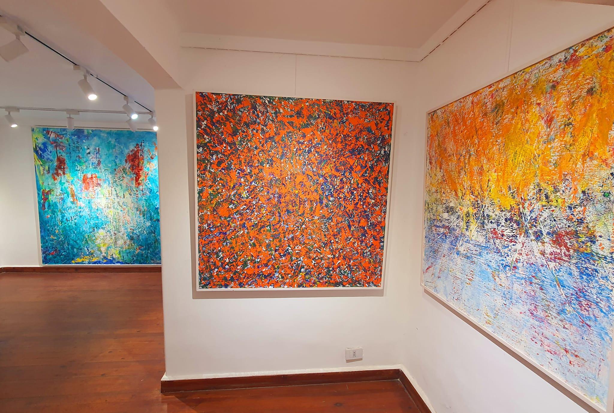 Abstraktes Gemälde „Orange Sky“ von Ahmed Farid, 39