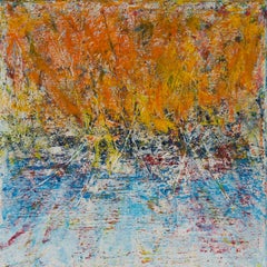 Abstraktes Gemälde „Orange Sky“ von Ahmed Farid, 39" x 39" Zoll