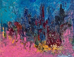 "Pinkscape" Pittura astratta da 39" x 49" pollici di Ahmed Farid