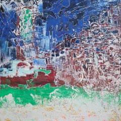 Abstraktes Gemälde „Quake“ aus Mischtechnik 47" x 47" Zoll von Ahmed Farid
