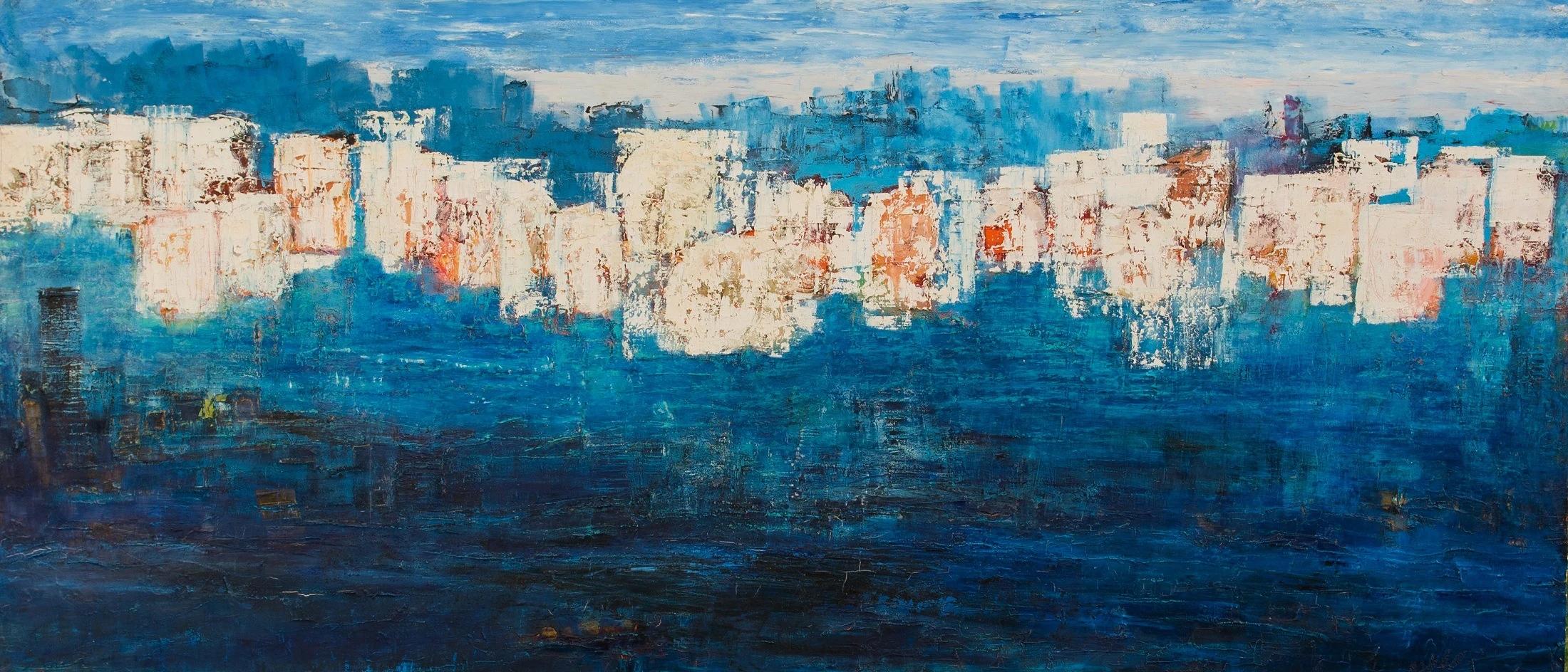 Peinture abstraite technique mixte Submerged de 67" x 149" pouces par Ahmed Farid