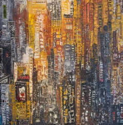 "Urban Figures I" Peinture abstraite 39" x 39" pouces par Ahmed Farid
