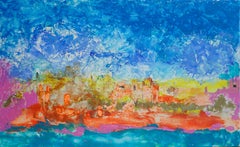 "Vívido" Pintura abstracta en técnica mixta 47" x 79" pulgadas por Ahmed Farid