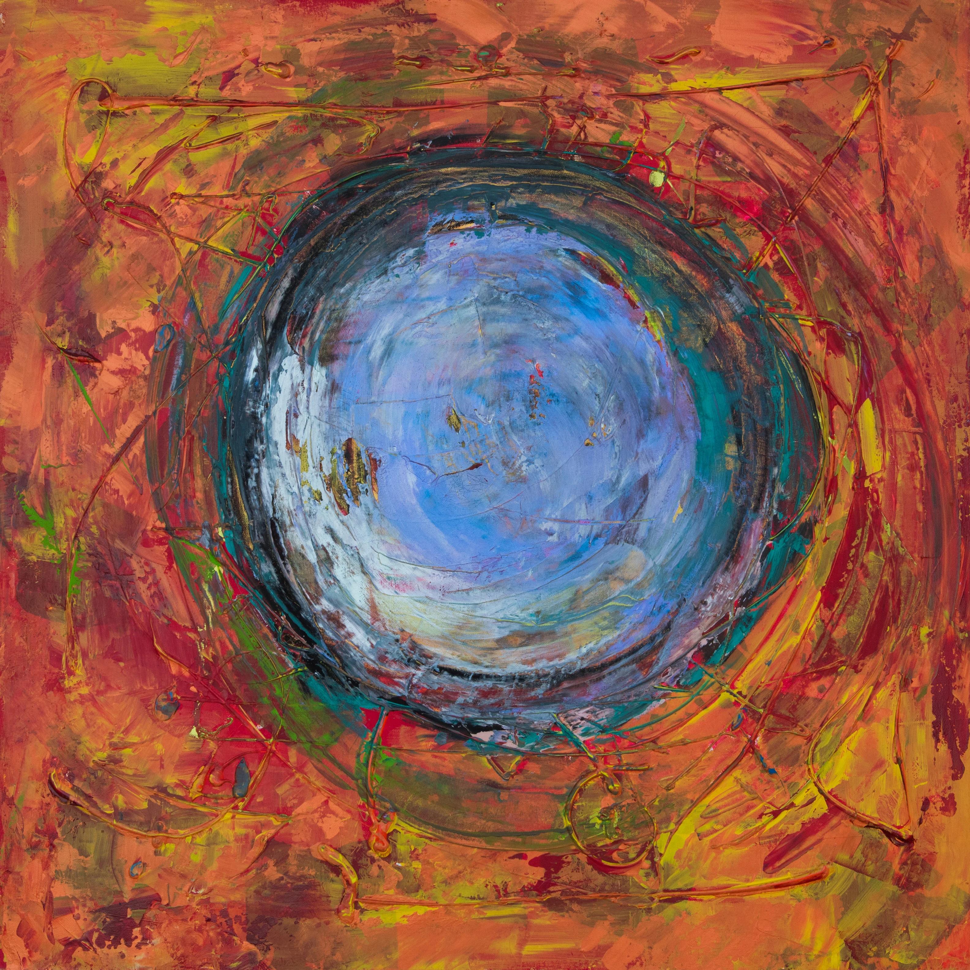 Abstraktes Gemälde „Vortex“ 39" x 39" Zoll von Ahmed Farid 

Farid wurde 1950 in Kairo, Ägypten, geboren, wo er heute lebt und arbeitet. Er ist ein autodidaktischer ägyptischer Maler, der eine private Ausbildung in den Ateliers etablierter Künstler