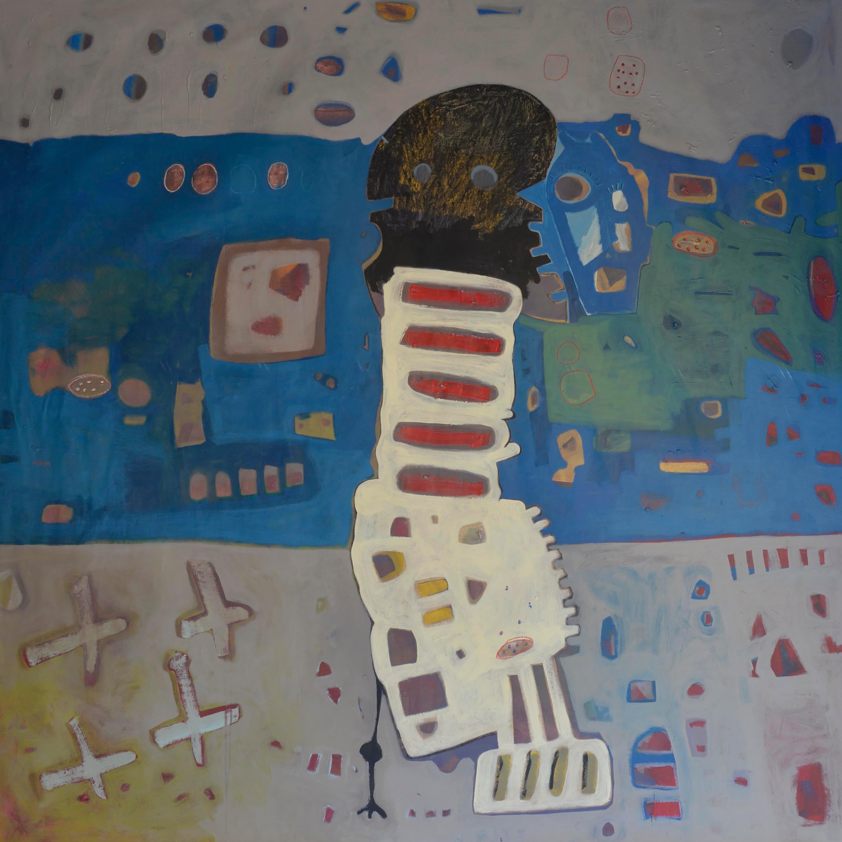 "Cigogne abstraite I" Peinture 75" x 75" pouces par Ahmed Gaafary