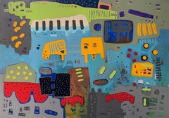 "Arrivée" Peinture abstraite 60" x 86" pouces par Ahmed Gaafary