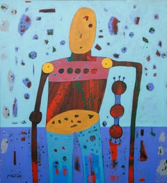 "Bionic Figure III" Acrylic & Oil pastel Painting 43" x 39" in by Ahmed Gaafary