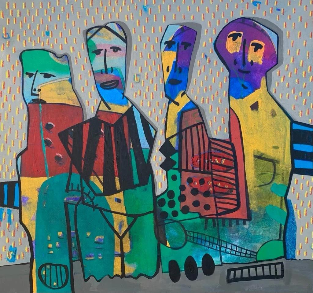 "Four Figures" Abstract Painting 31" x 30" inch by Ahmed Gaafary

To begin this description, let me start with this question: Is it the internal side of things that is more important or is it what is presented to us visually? Naturally, the human