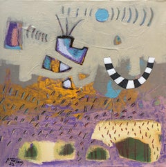« Lilas I », peinture abstraite de 20" x 20" pouces par Ahmed Gaafary