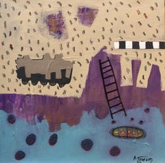 Abstraktes Gemälde „Lilac II“ 20" x 20" Zoll von Ahmed Gaafary