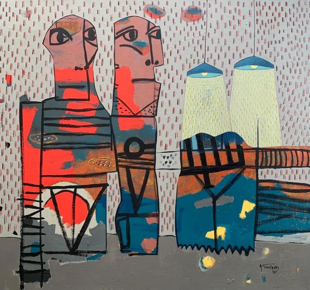 Abstraktes Gemälde „Lumina II“ 39" x 35" Zoll von Ahmed Gaafary