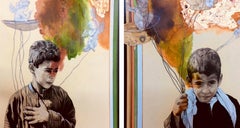 "Ángel" Pintura Díptico Acrílico y Tintas 18" x 33" pulgadas por Ahmed Saber