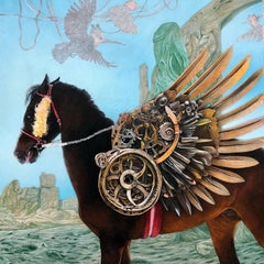 "Bionic Steed" Figurative Painting 14" x 14" inch by Ahmed Saber