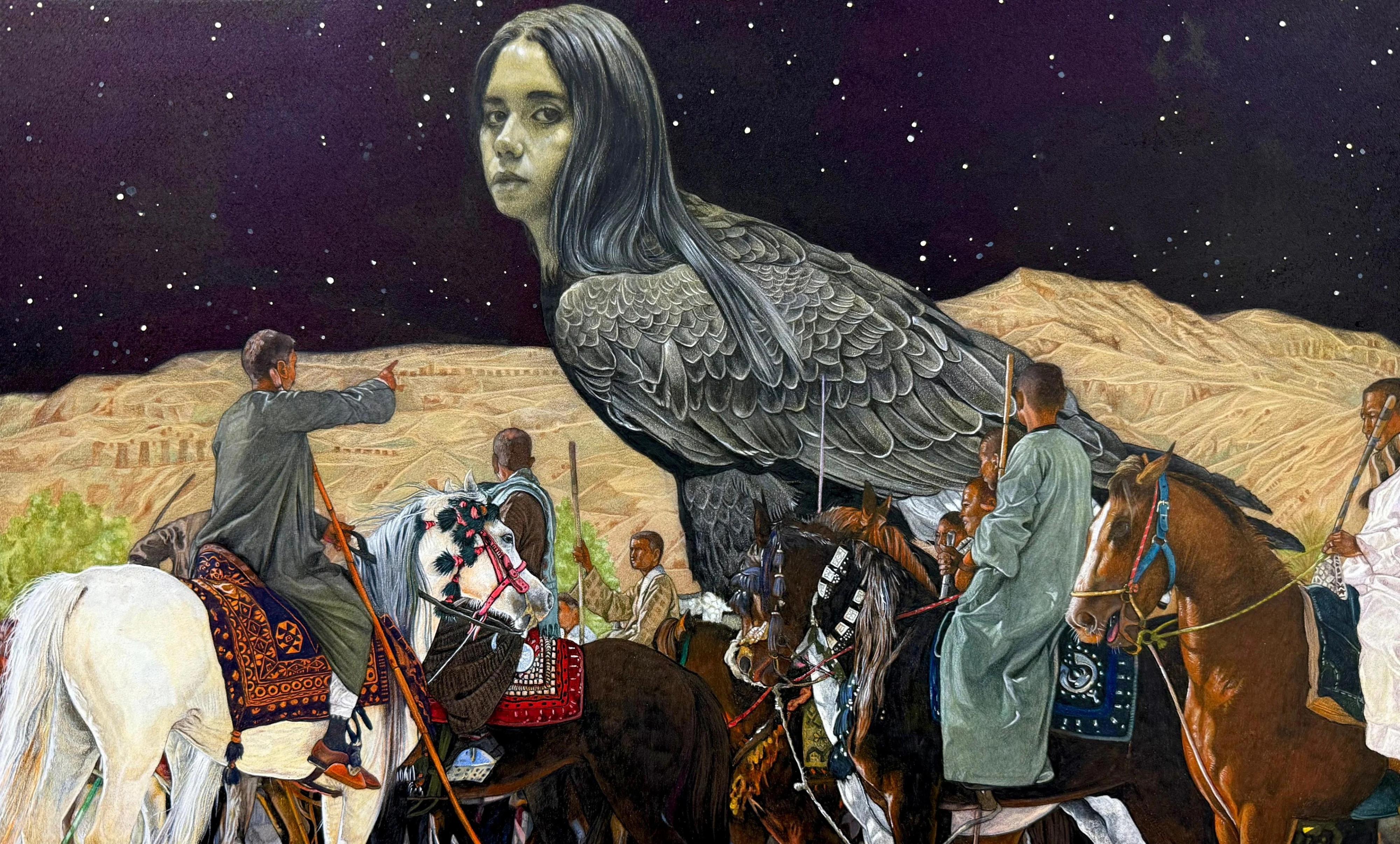 "Sueño en el desierto" Pintura figurativa 13" x 20,5" pulgadas by Ahmed Saber
