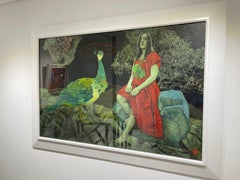 "Eve and the Peacock" Painting 31" x 47" inch by Ahmed Saber