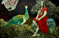 "Eve and the Peacock" Painting 31" x 47" inch by Ahmed Saber