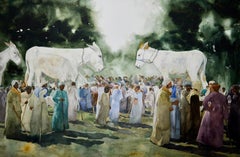 "Mulas" Pintura figurativa (ENMARCADA) 39" x 59" pulgadas por Ahmed Saber