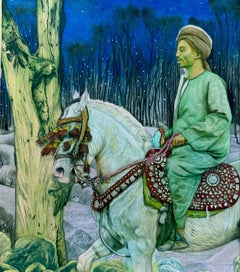 "Night Horse" Figurative Painting 15" x 13" inch by Ahmed Saber