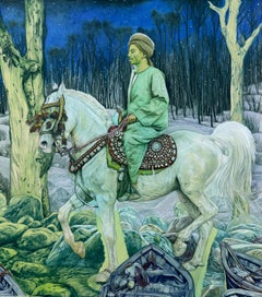 "Caballo nocturno" Pintura figurativa 15" x 13" pulgadas by Ahmed Saber