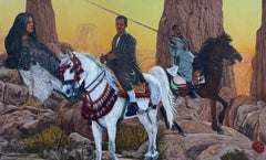 "La caza" Pintura figurativa 13" x 20,5" pulgadas por Ahmed Saber