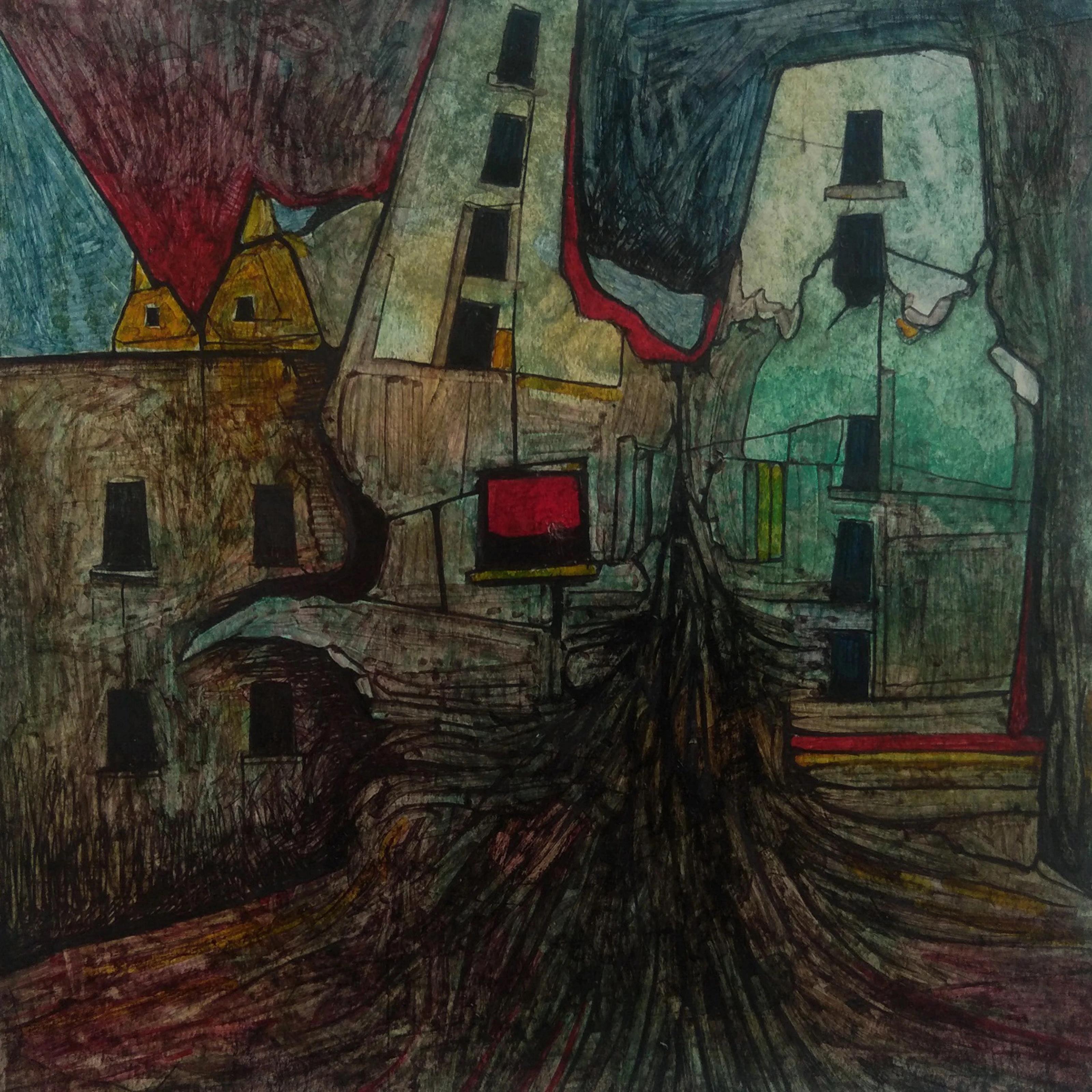 "Abstract Composition 13" Abstract Painting 8" x 8" inch by Ahmed Yousry