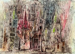 "Composizione astratta 5" Pittura di Ahmed Yousry, 10" x 14" pollici