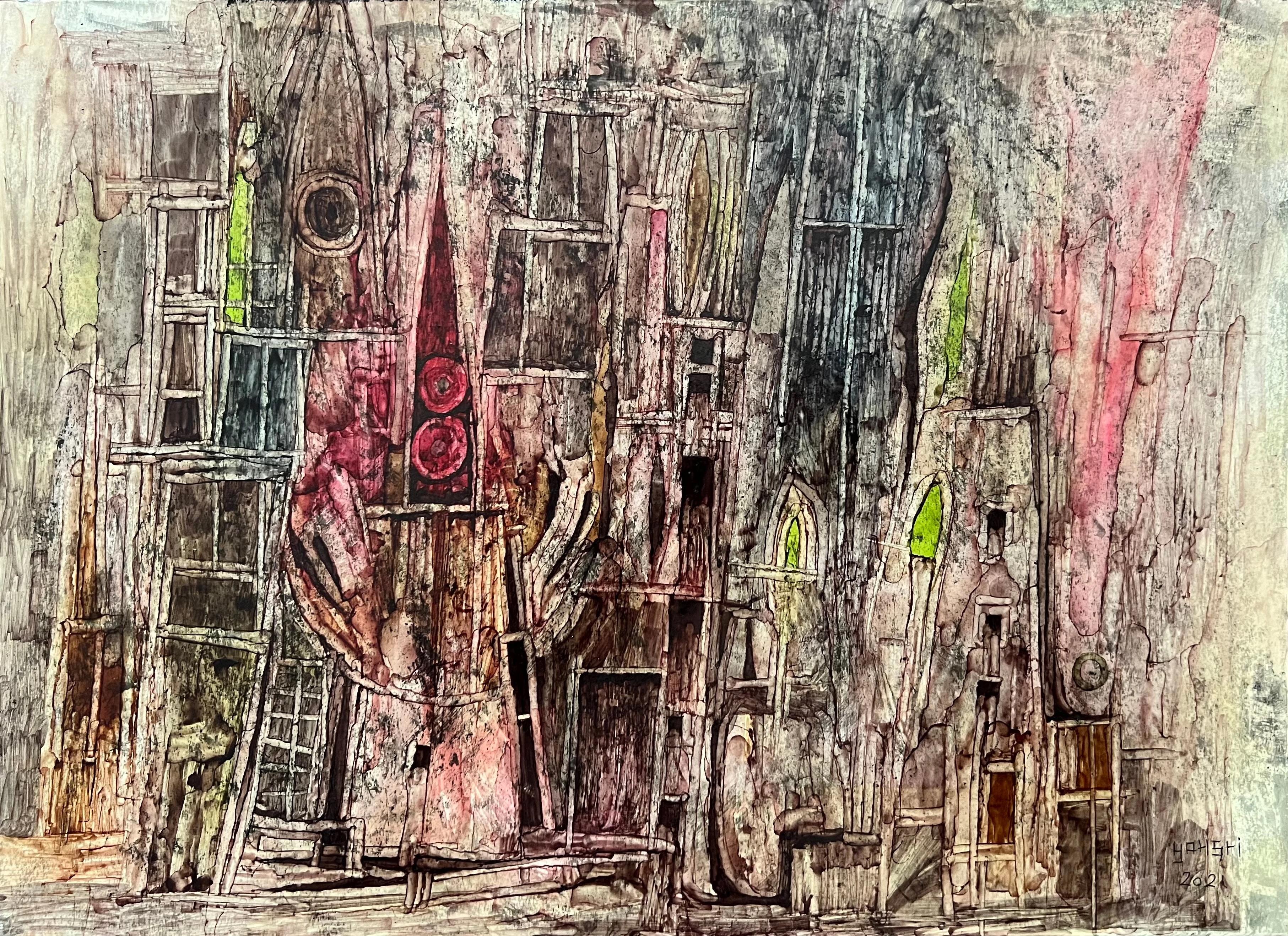 "Abstract Composition 5" Painting 10" x 14" inch by Ahmed Yousry