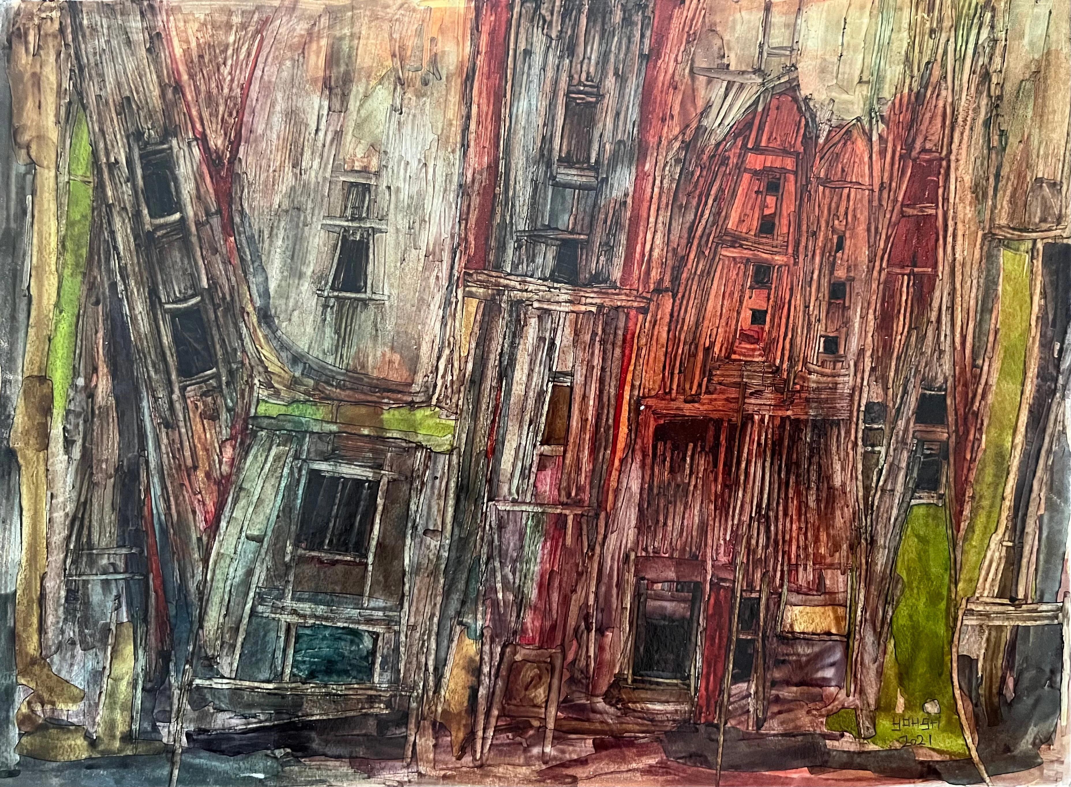 "Composición abstracta 8" Pintura 10" x 14" pulgadas por Ahmed Yousry