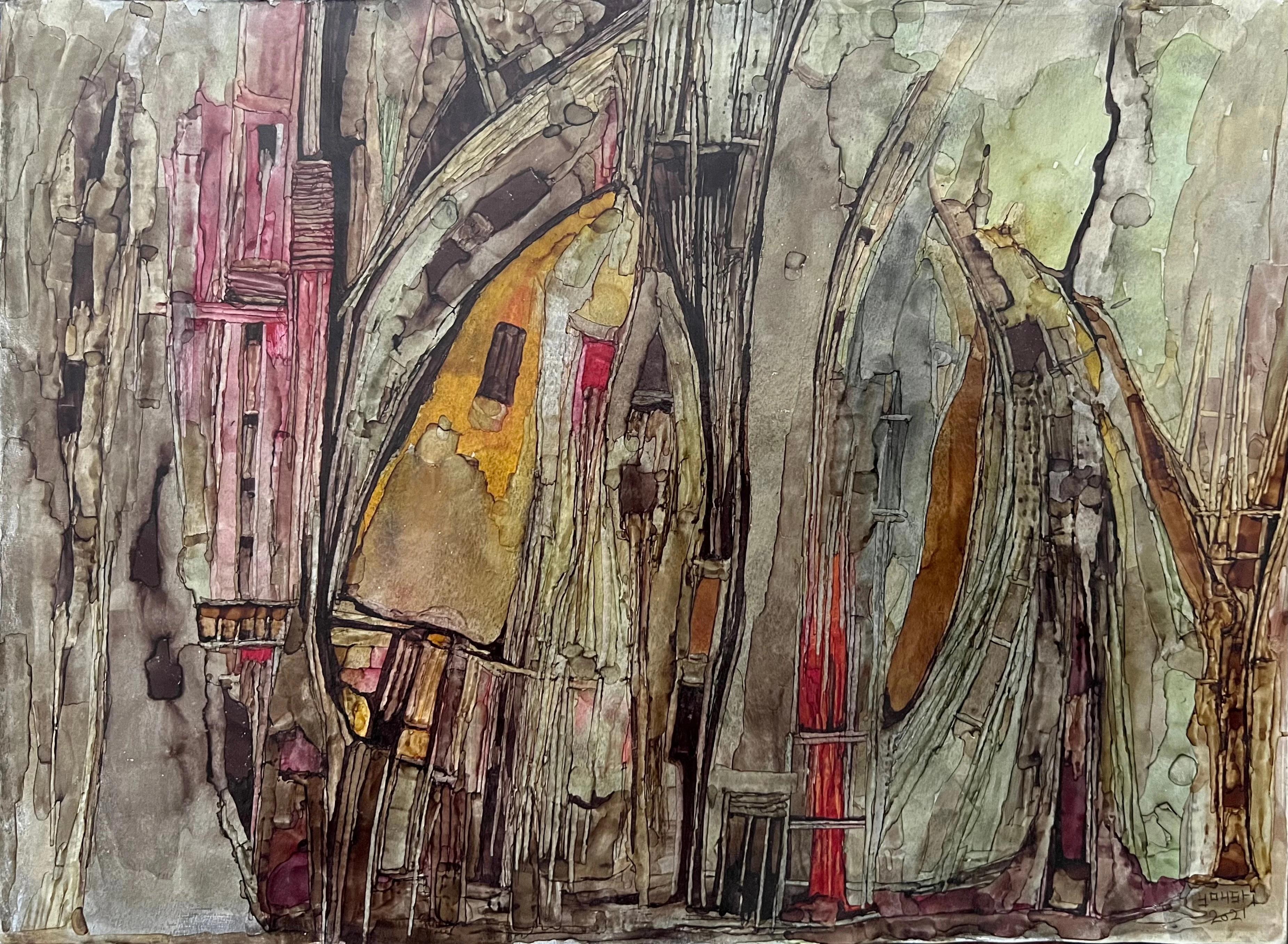 "Abstract Composition 9" Painting 10" x 14" inch by Ahmed Yousry