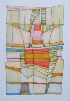 "Geometric Composition 2" Abstract Painting 8" x 5.5" inch by Ahmed Yousry