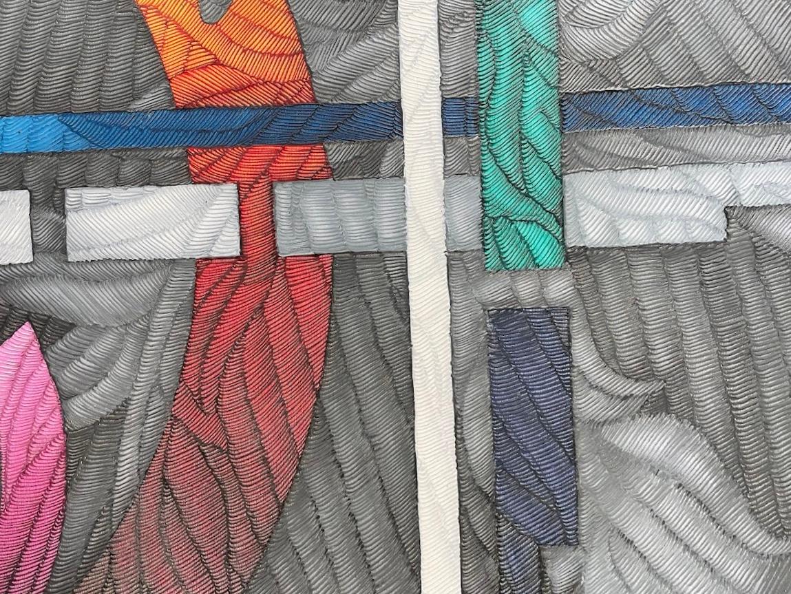 Ikarus’un Inadi (Ikarus’s Obstinacy) - Gray Abstract Painting by Ahmet Gunestekin