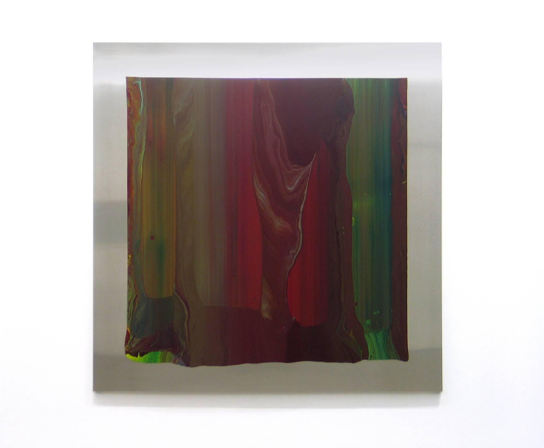 a112007-3 is a painting on aluminum by contemporary artist Ahn Hyun-Ju which is part of the “Unfolded Lines” series. In this series of abstract works, the artist works with vibrant colors in large solid areas of paint whilst conserving geometric and