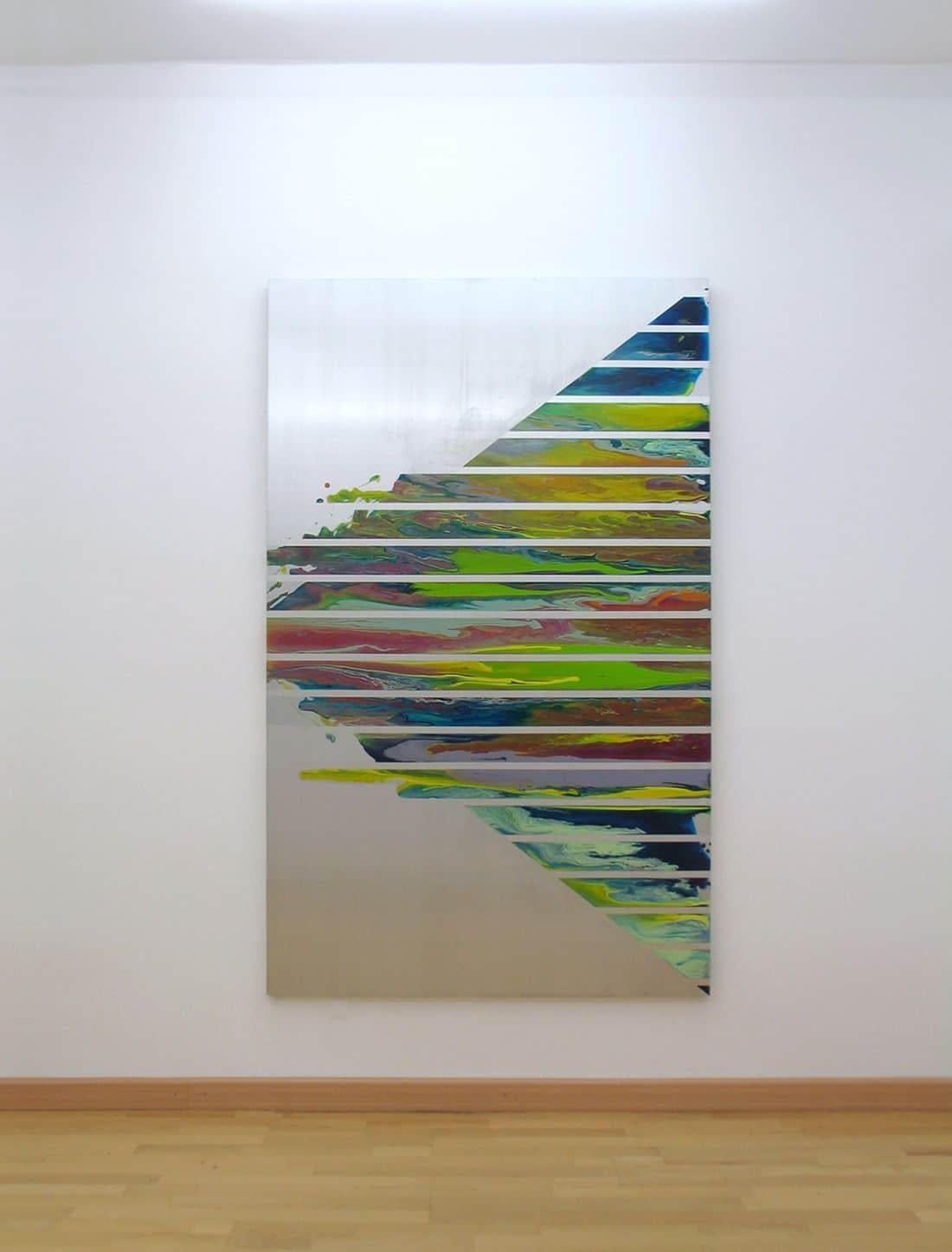 d0110-1 d Ahn Hyun-Ju - peinture abstraite colorée sur métal, rayures, triangle en vente 1