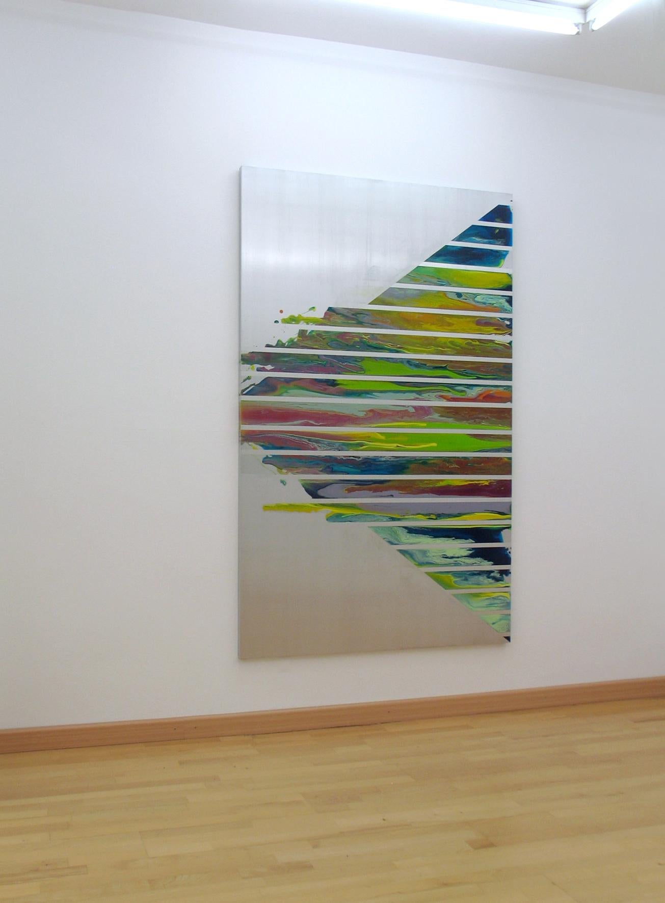d0110-1 by Ahn Hyun-Ju - colorful abstract painting on metal, stripes, triangle en venta 2