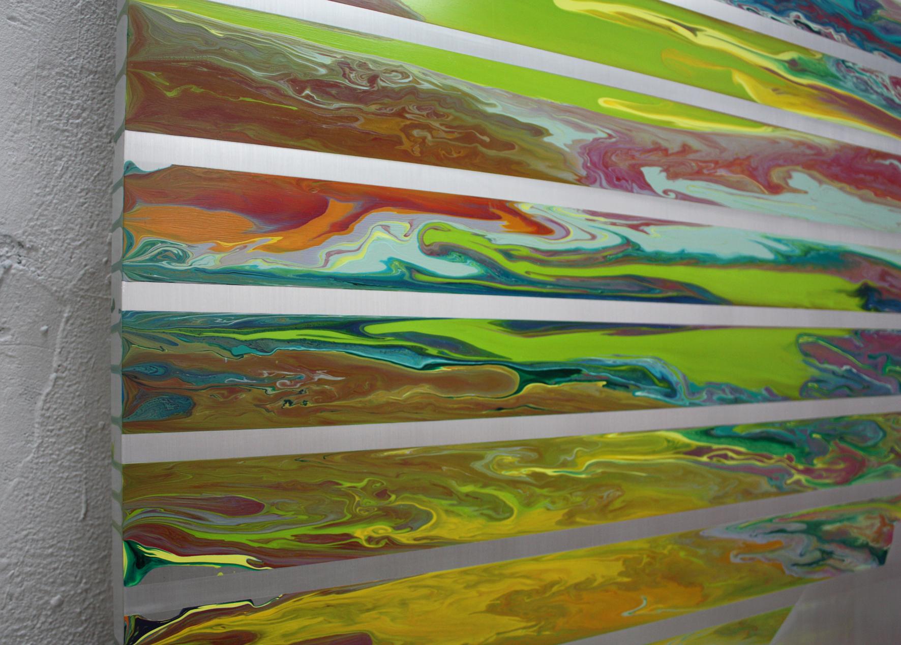 d0110-1 d Ahn Hyun-Ju - peinture abstraite colorée sur métal, rayures, triangle en vente 3
