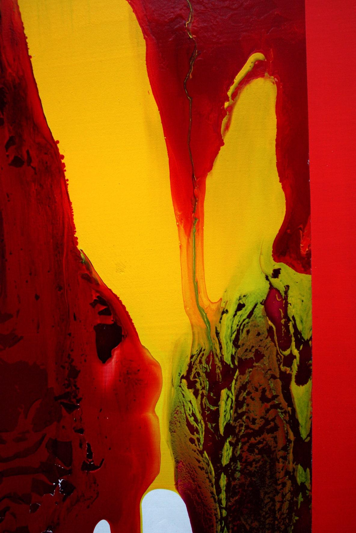 d0709-6 is an artwork by contemporary artist Ahn Hyun-Ju which is part of the “Dripping” series. In this series of abstract paintings the artist is toying with the technique of dripping which she combines with color fields. What intrigues her about
